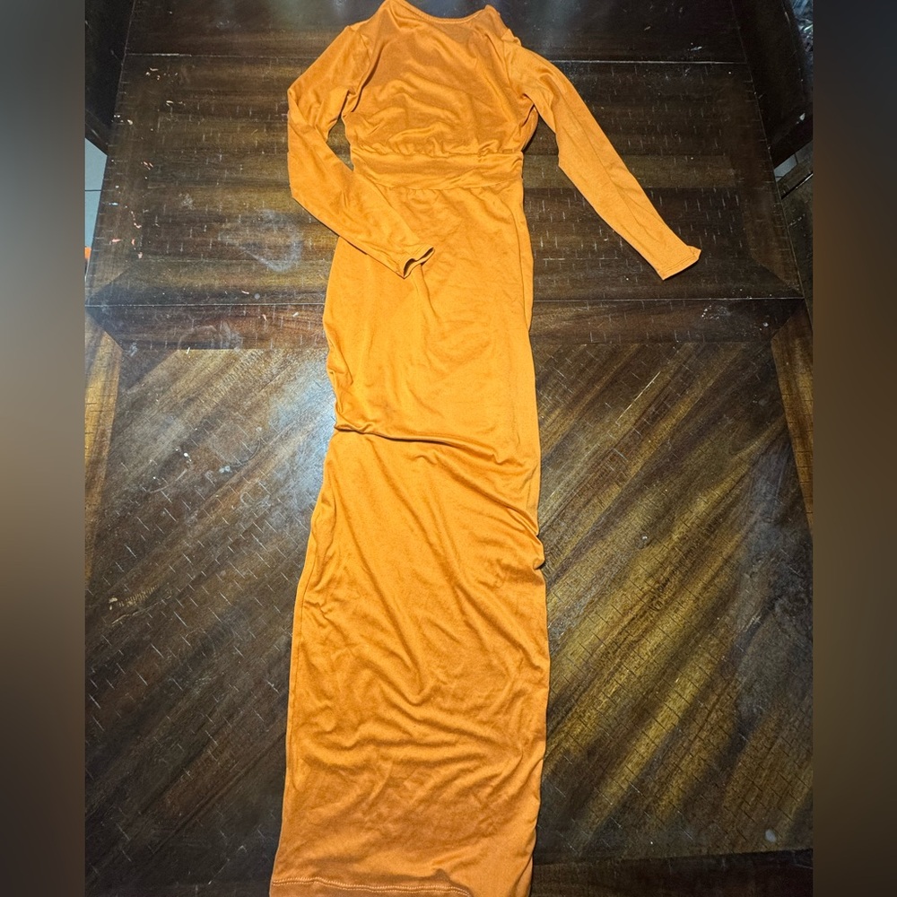 Mock neck Orange Long Sleeve  Dress